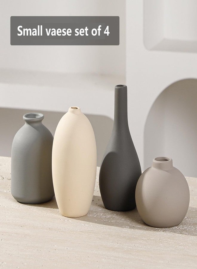 Tuioyoc Ceramic Vase Set of 4 Small Vases Home Decor Modern Rustic Farmhouse Pottery Decorative Flower Vases for Pampas Grass Dried Fresh Flowers, Living Room, Bedroom, Table Centerpiece, Mantel, Shelf - Image 2